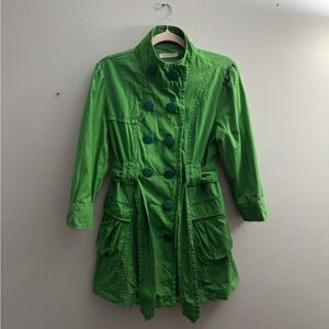 Anthropologie Tullette Vibrant Green Double-Breasted Trench Coat